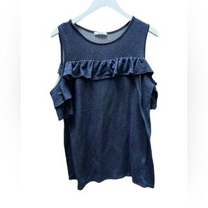 Lux & Co Blue Cold Shoulder Ruffle Top XL